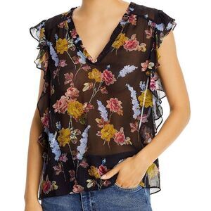 NEW PAIGE  Silk Ruffled Blouse - Multi - size XS